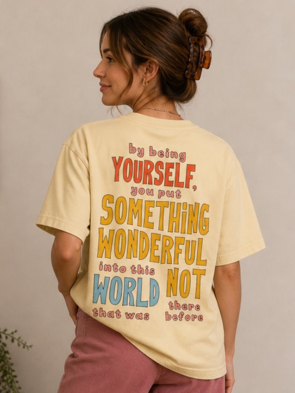 Graphic Tee - Yellow 'Something Wonderful' Back Print
